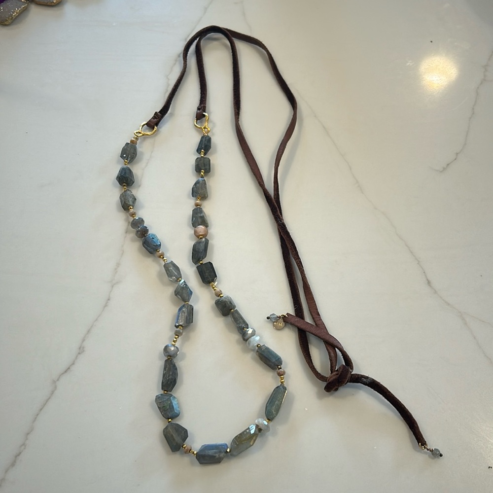 Mickey Lynn Leather and Labradorite necklace with gold details